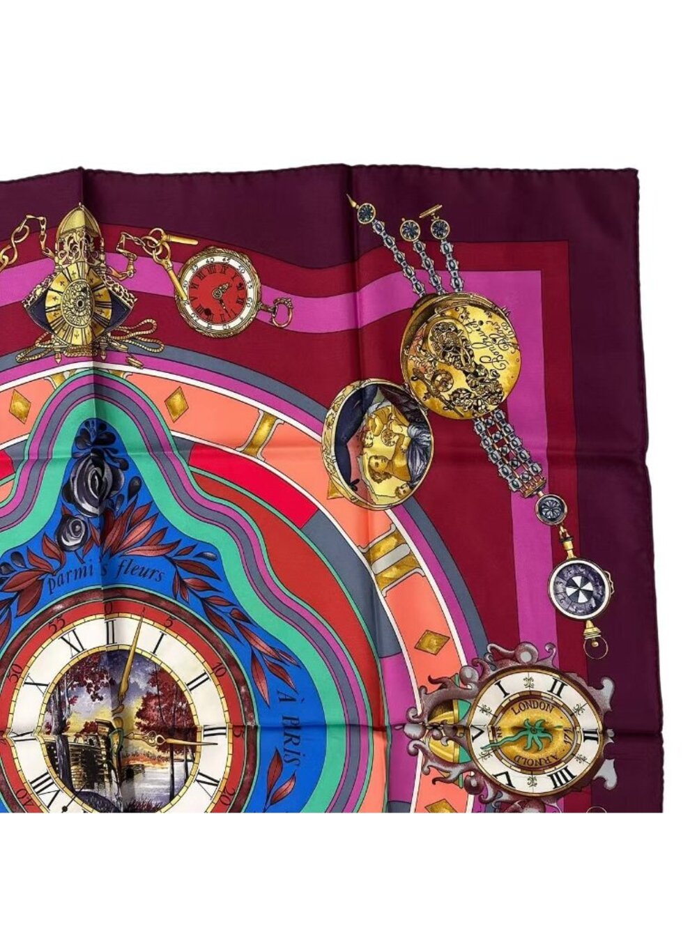 Hermes Silk Carre 90 Parmi les Fleurs Je Compte les Heures Time Spent - Picture 3 of 8
